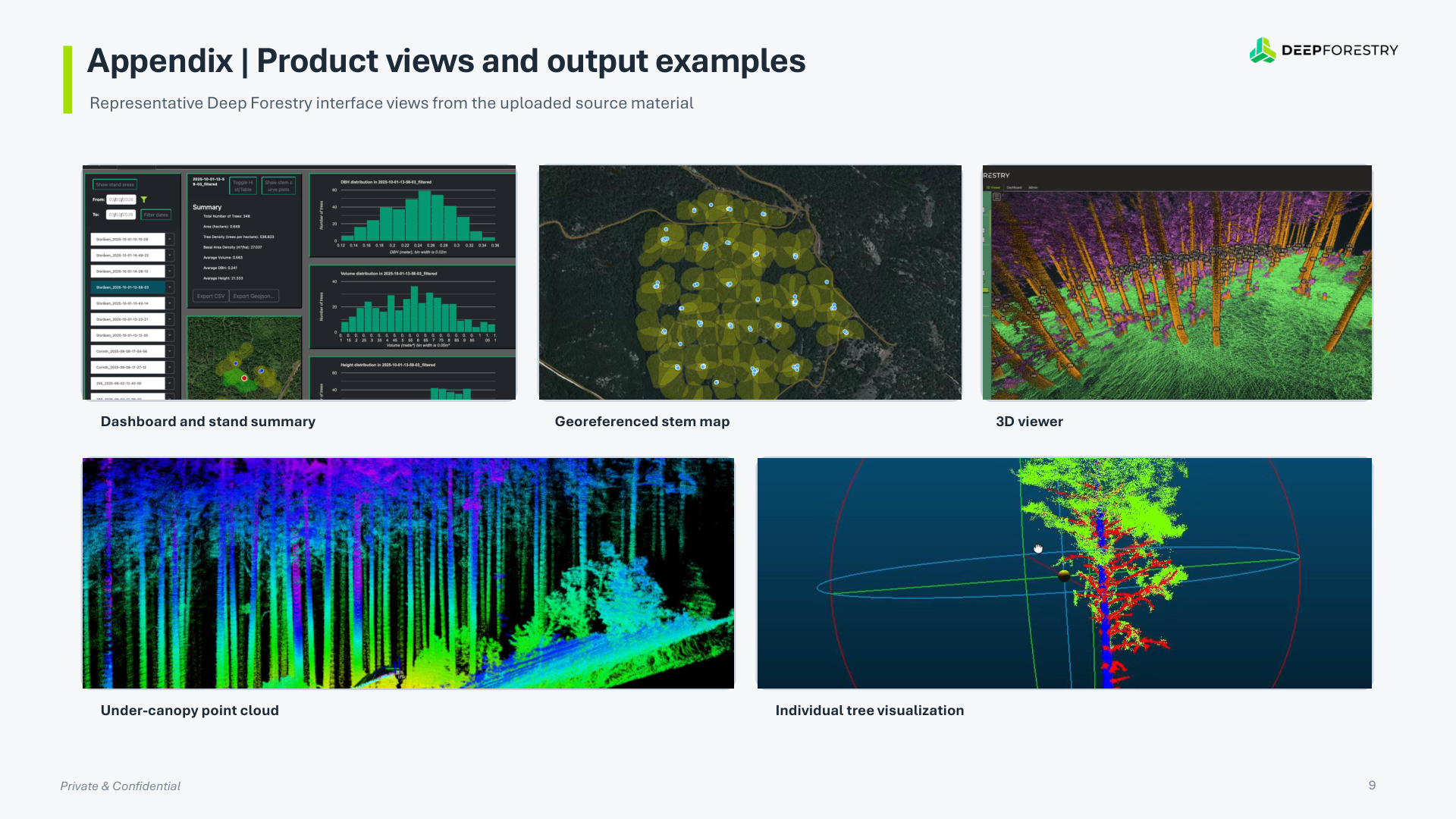 Deep Forestry portal dashboard and stem map